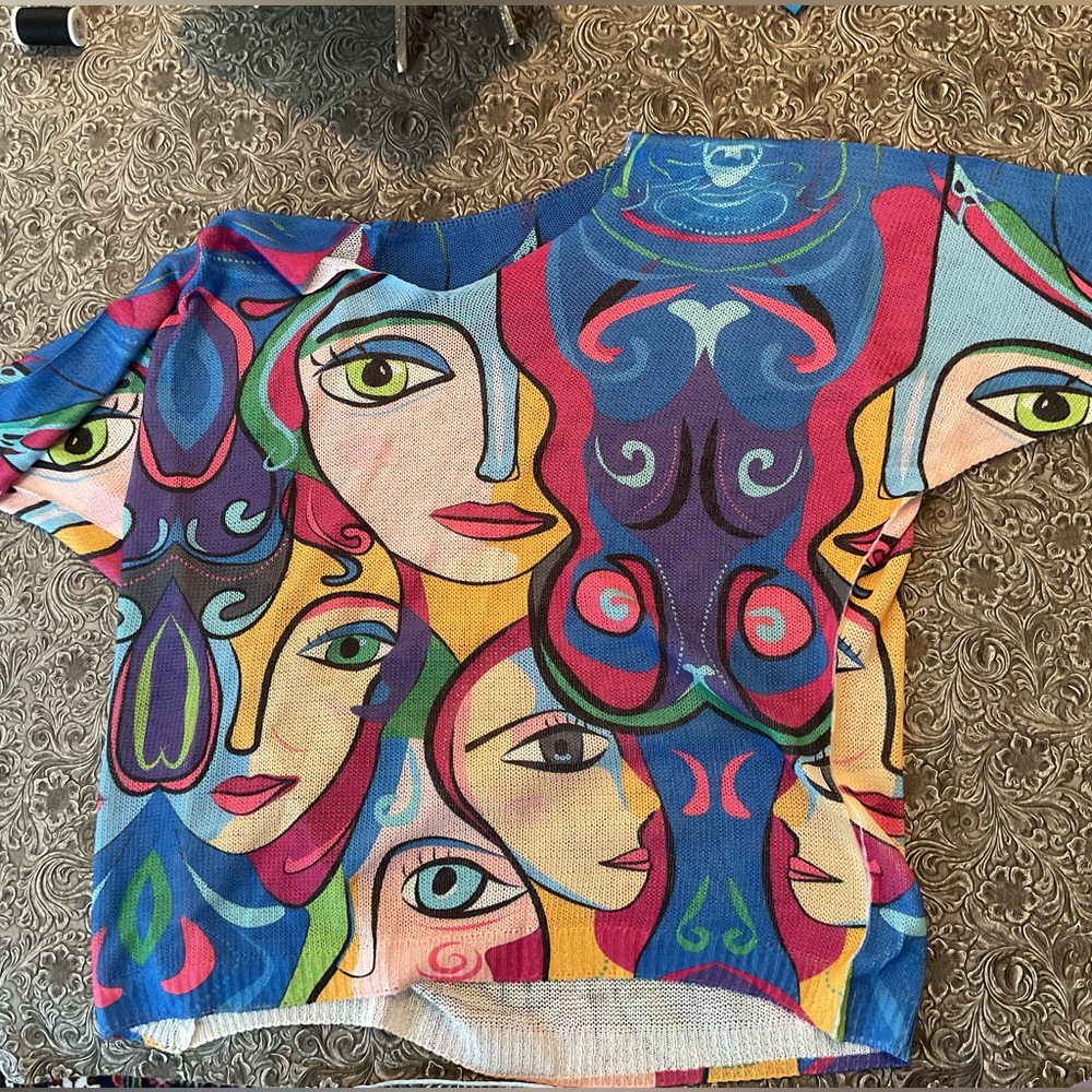 Handmade Italian Colorful Abstract Face Print Women's Cover Up